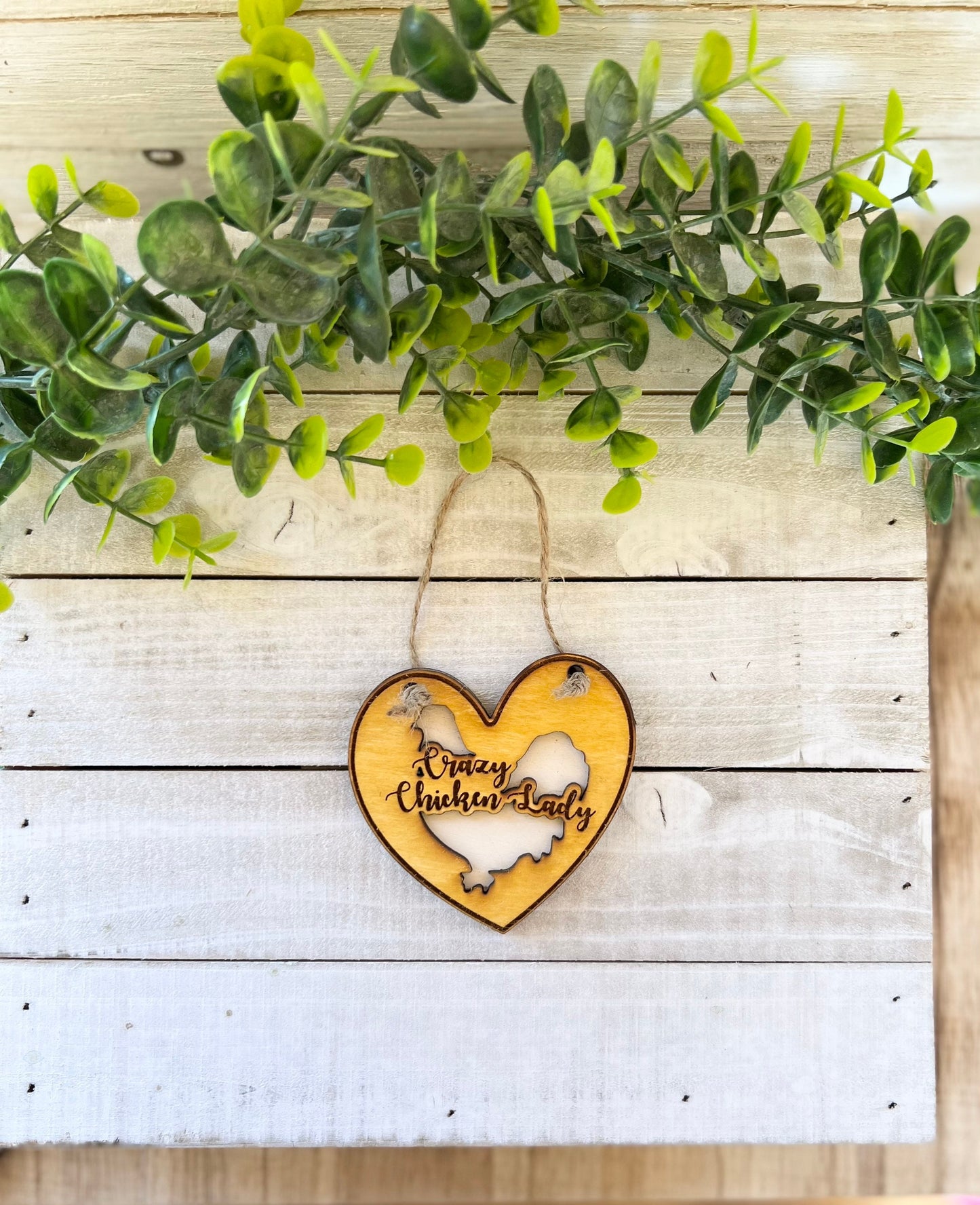 Chicken Ornament Set, Wooden Chicken Decor, Rustic Farmhouse Decor, Chicken Mom, Crazy Chicken Lady, Valentine Chicken Decor