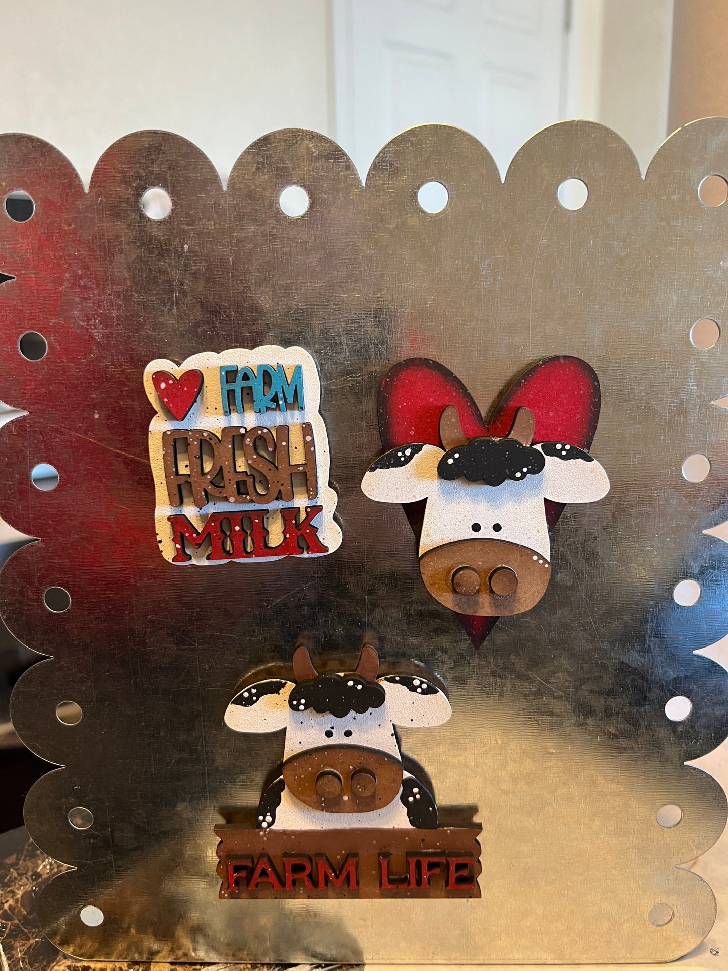 Cow Fridge Magnets, Hand-Painted Wooden Cow Magnet, Farmhouse Decor