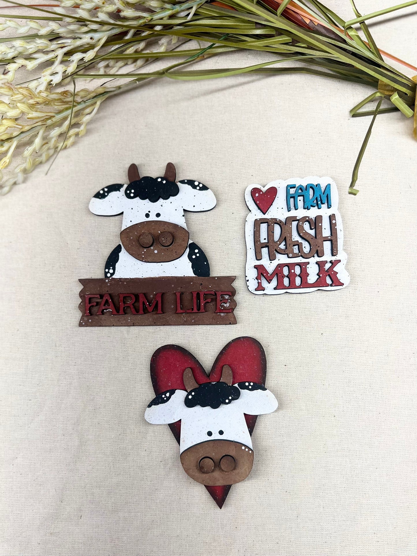 Cow Fridge Magnets, Hand-Painted Wooden Cow Magnet, Farmhouse Decor