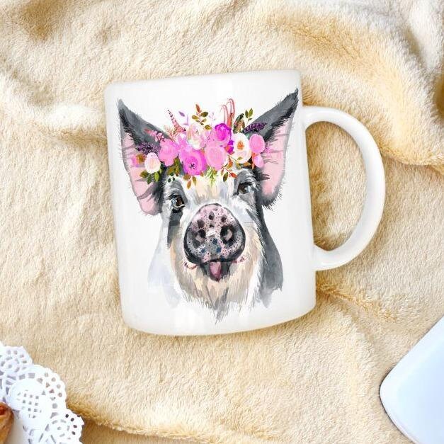 Floral Pig 11 oz mug