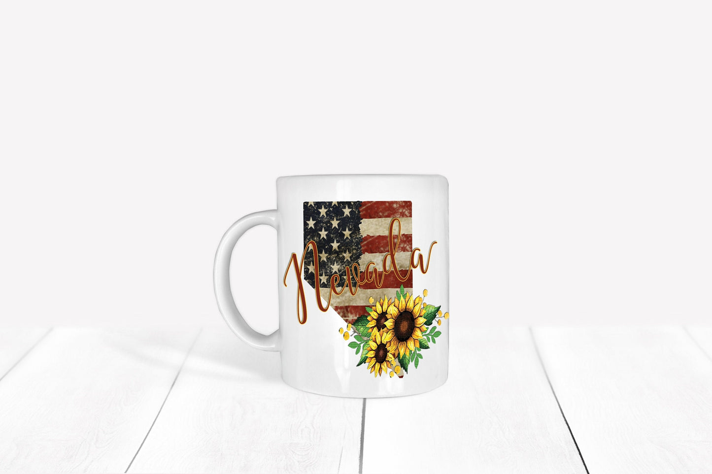 Nevada American Flag with Sunflowers | 11 oz mug