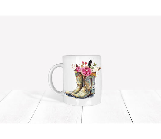 Cowgirl / Cowboy Boots with Floral | 11 oz mug