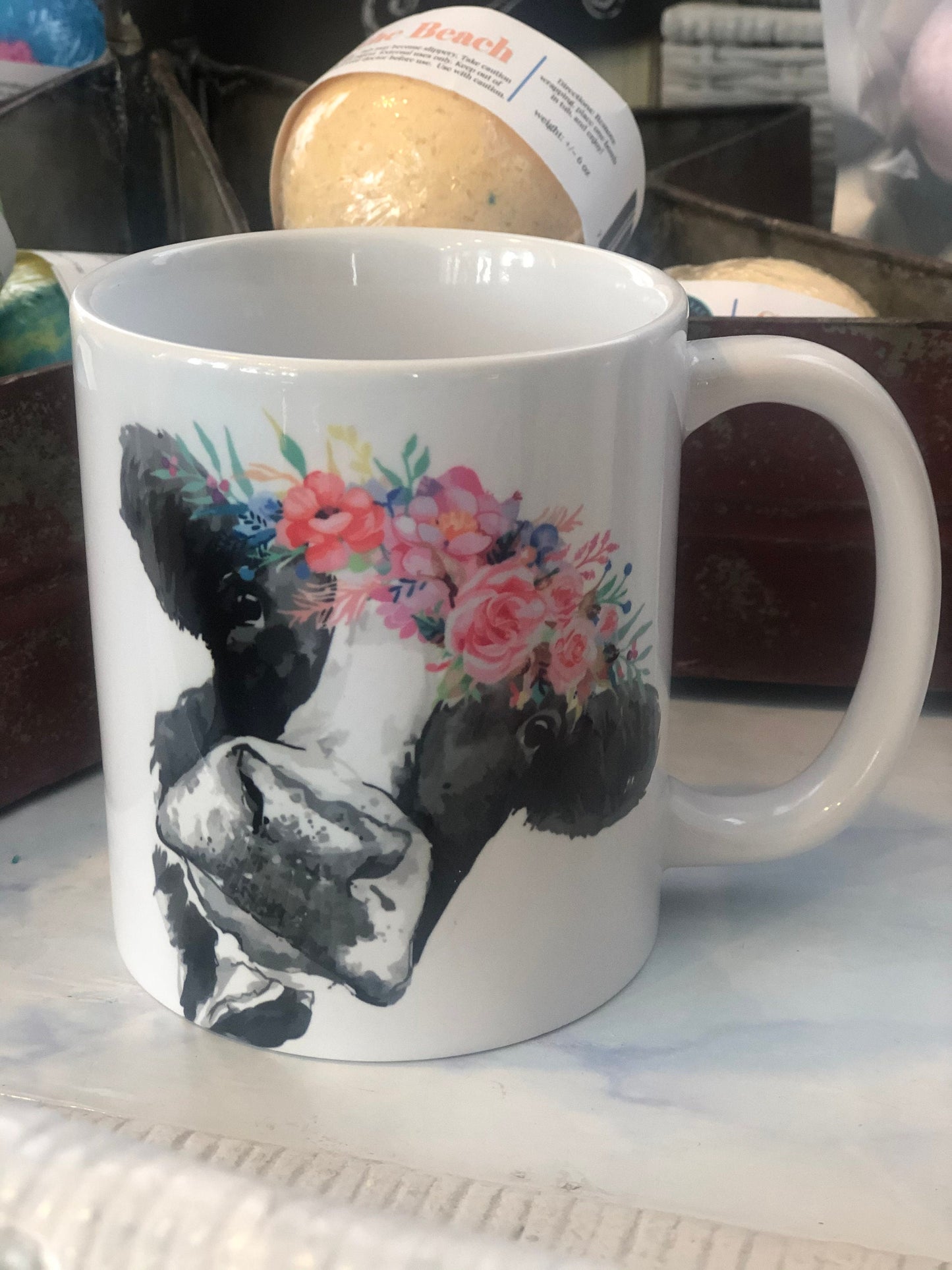 Floral cow 11 oz mug