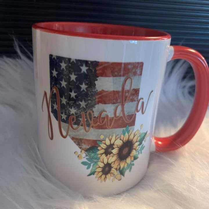 Nevada American Flag with Sunflowers | 11 oz mug with red