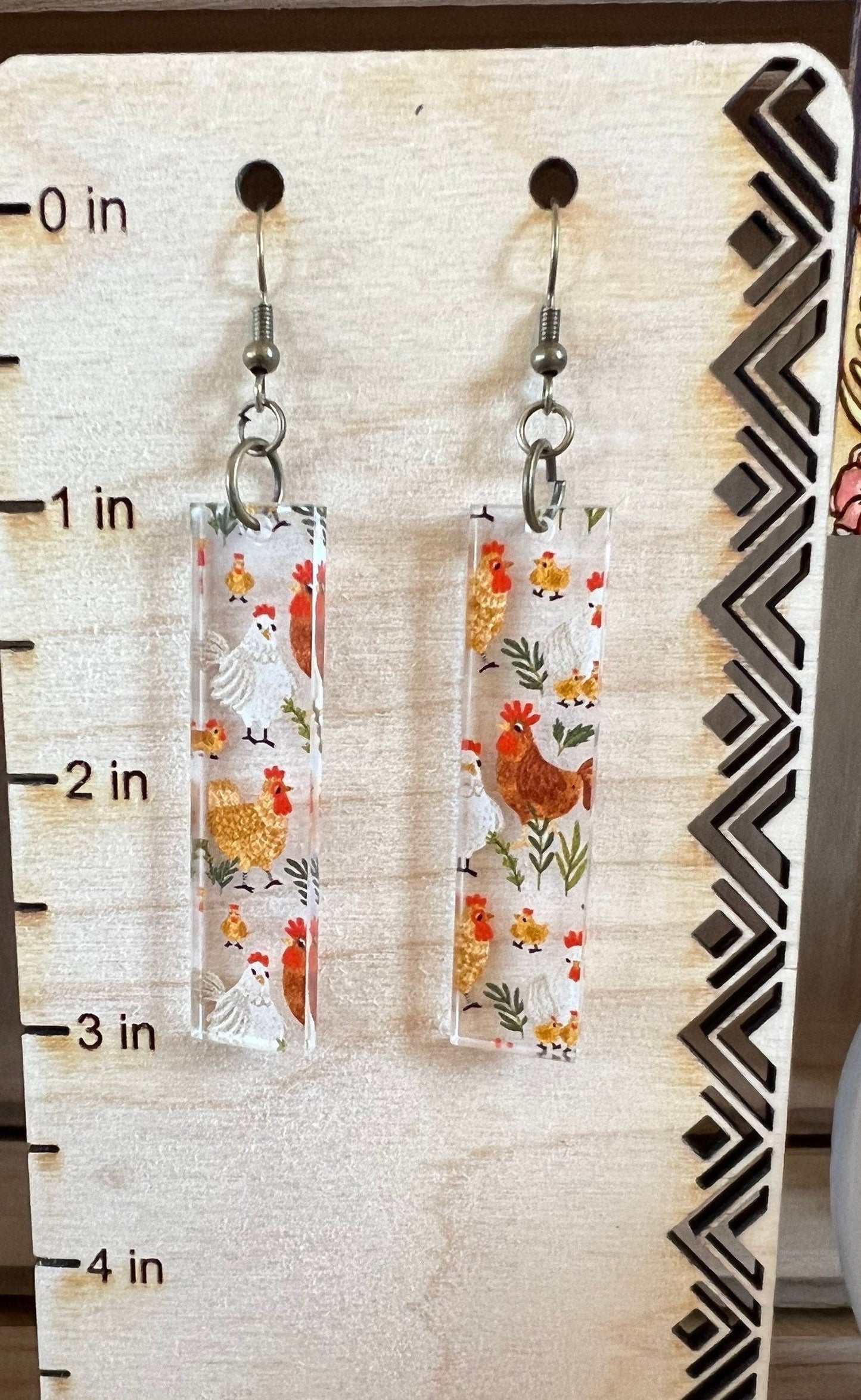 Chicken print acrylic earrings