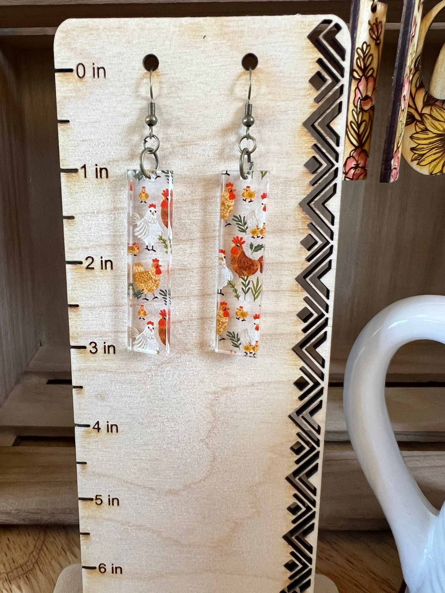 Chicken print acrylic earrings