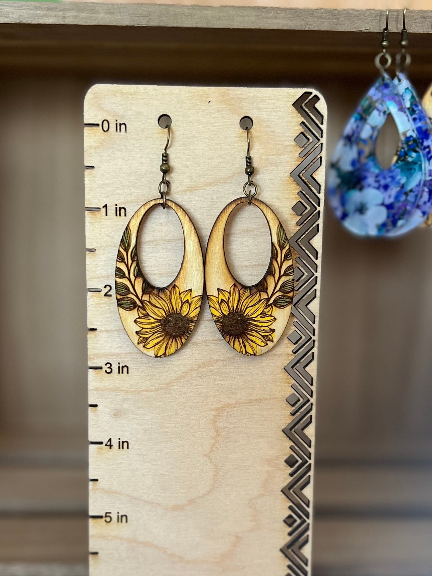 Hand Painted Wood Sunflower Earrings