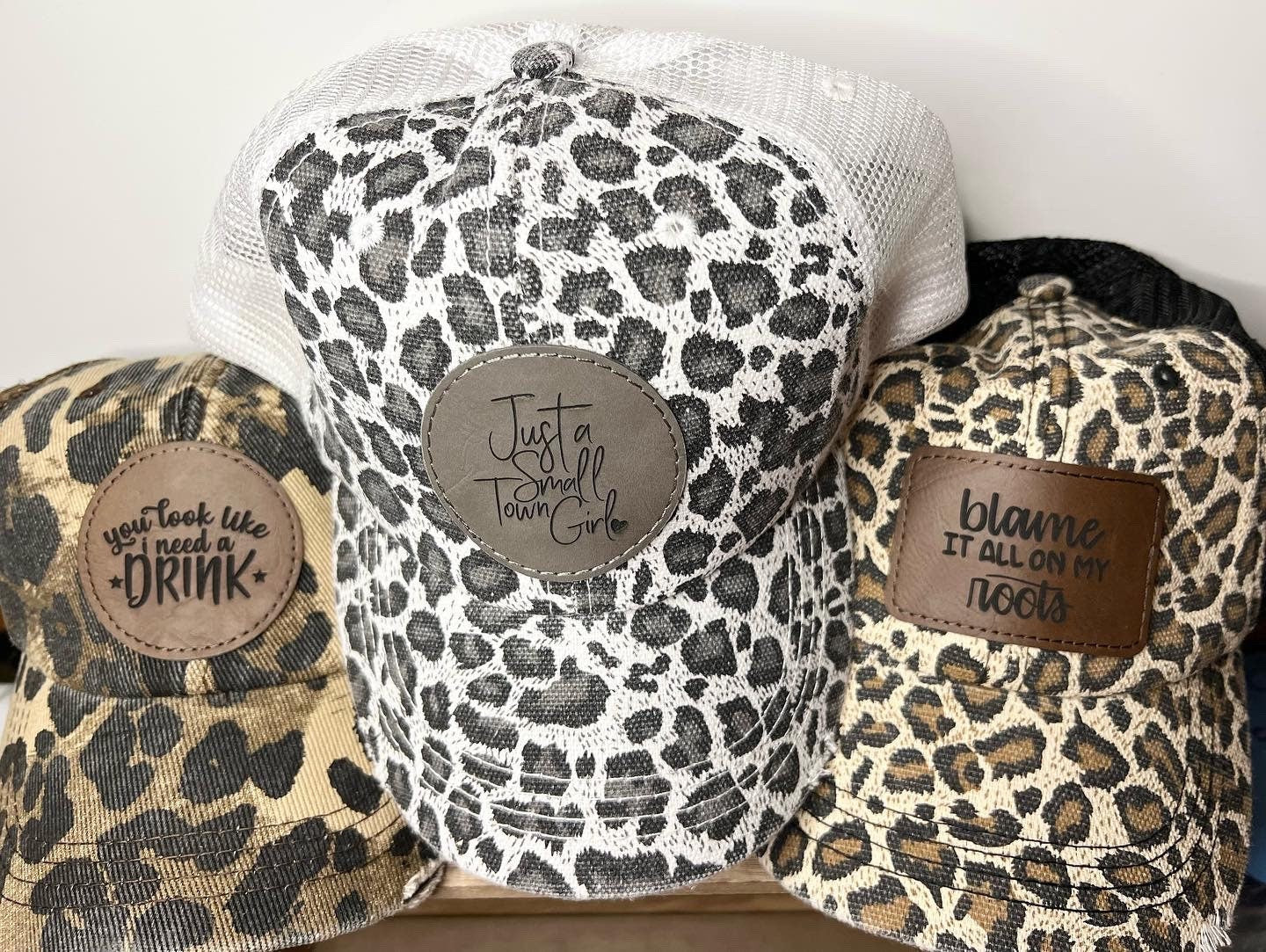 Just a Small Town Girl Trucker Cap | Leopard Print Hat with Patch