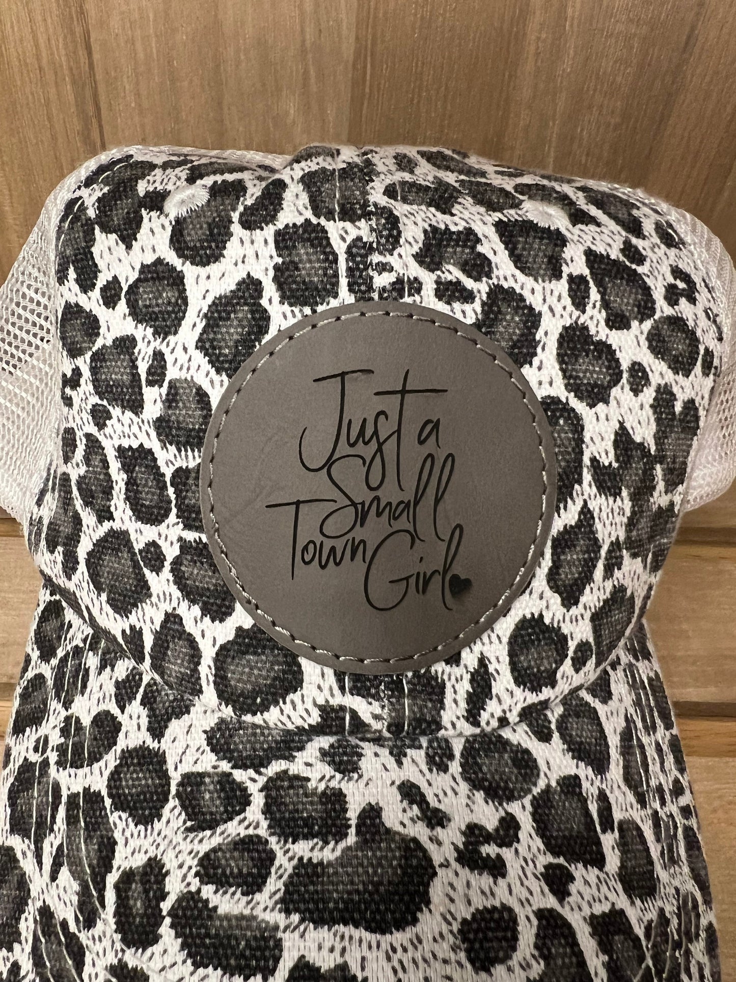 Just a Small Town Girl Trucker Cap | Leopard Print Hat with Patch