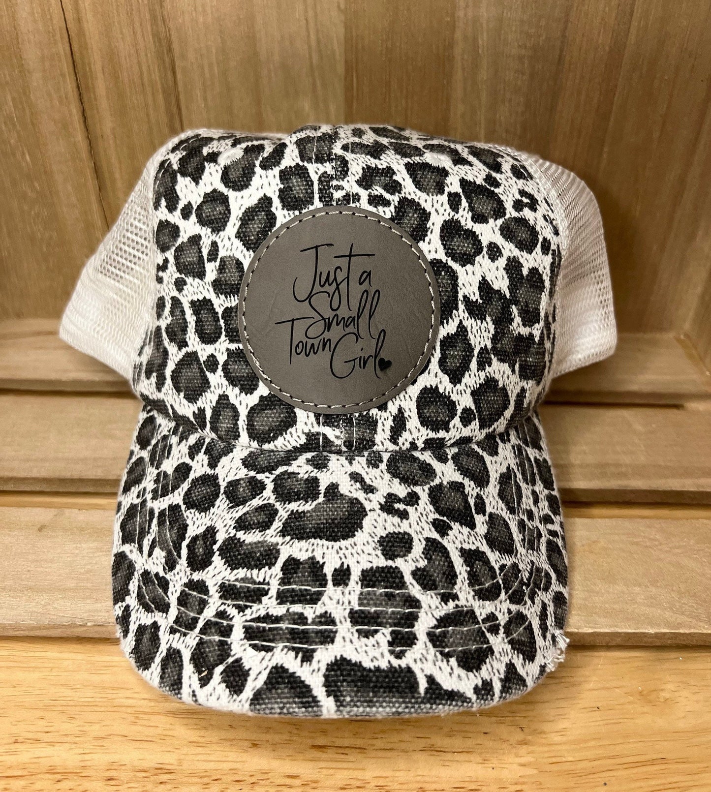 Just a Small Town Girl Trucker Cap | Leopard Print Hat with Patch