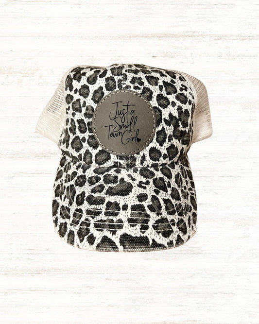 Just a Small Town Girl Trucker Cap | Leopard Print Hat with Patch