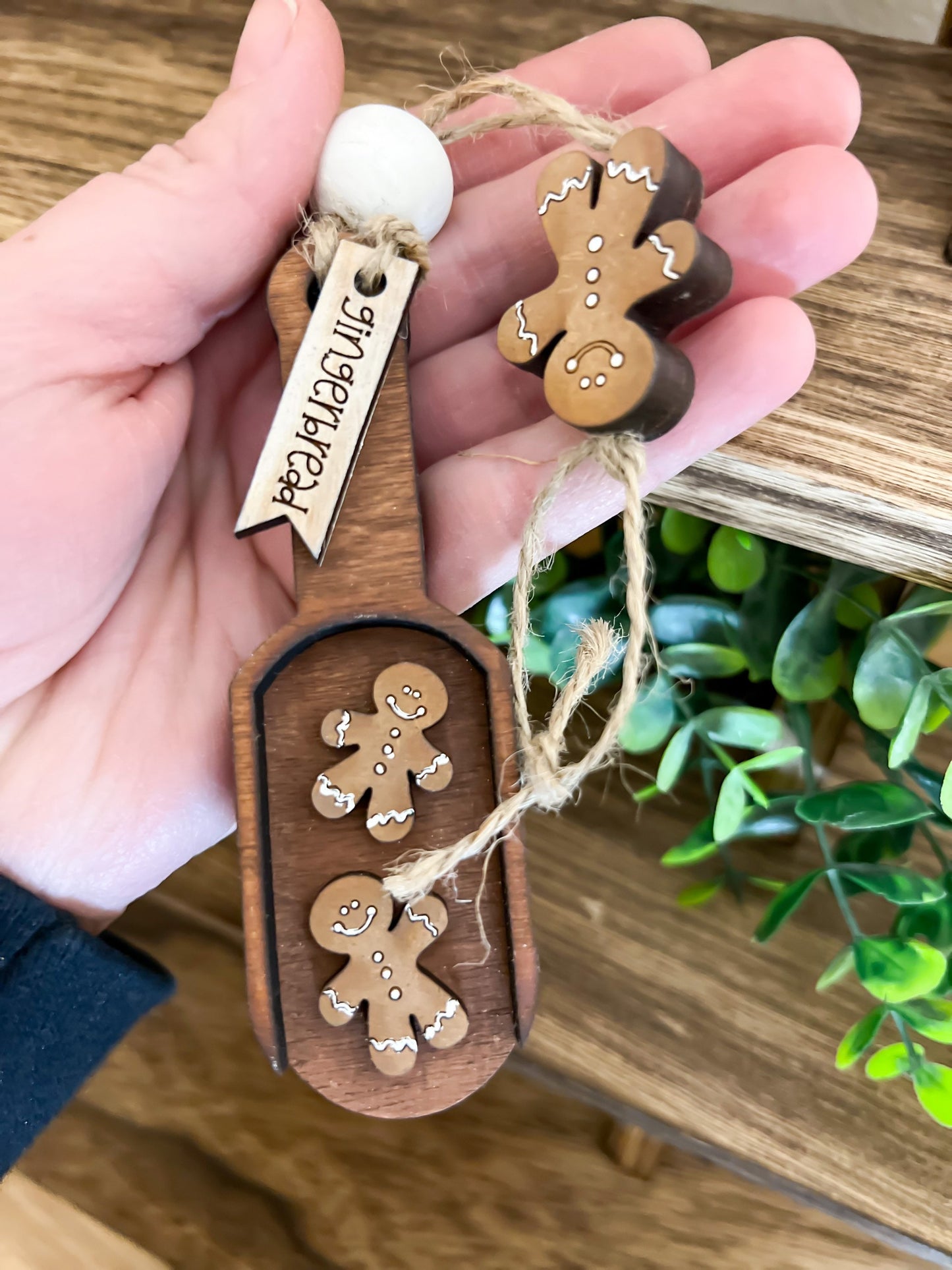 Gingerbread Tiered Tray Scoop Decor, Wooden Christmas Spoon Handmade Decoration, Gingerbread Decor, Gingerbread Decor For Tier Tray