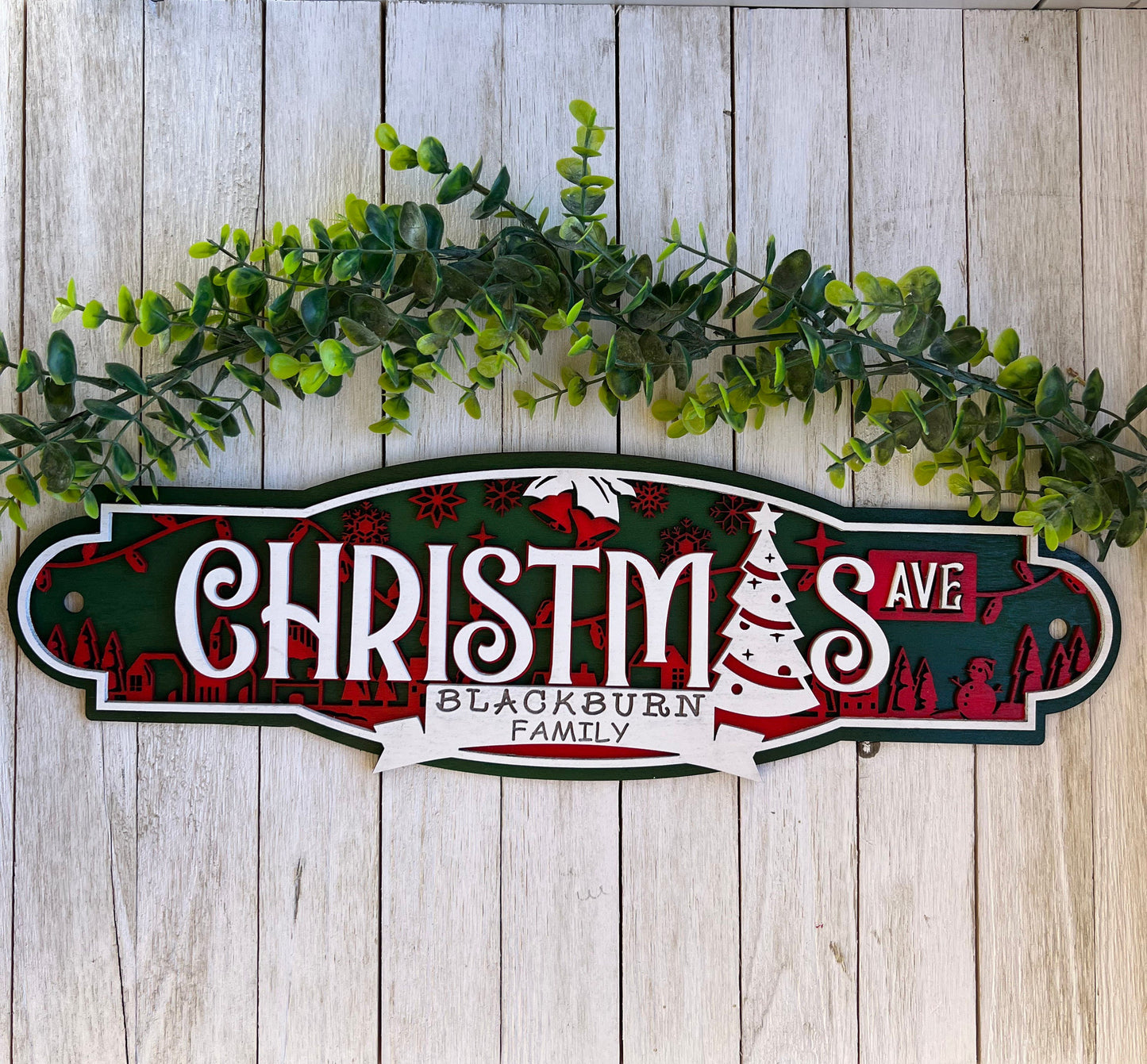 Personalized Christmas Avenue Sign With Last Name | Custom Holiday Hanger