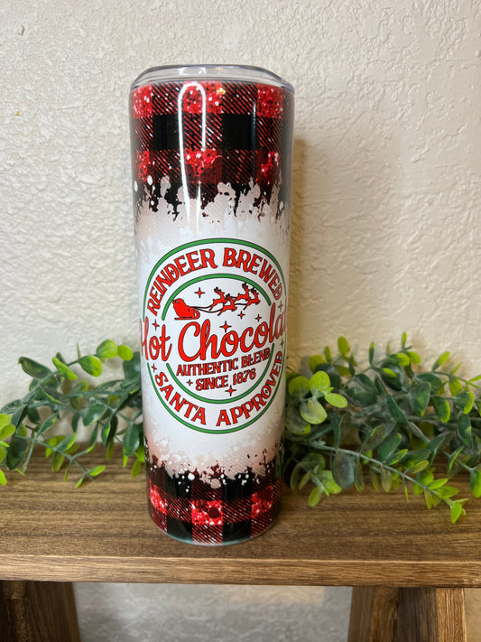 Reindeer Brewed Hot Chocolate Christmas tumbler | holiday tumbler 20 oz 30 oz skinny tumbler