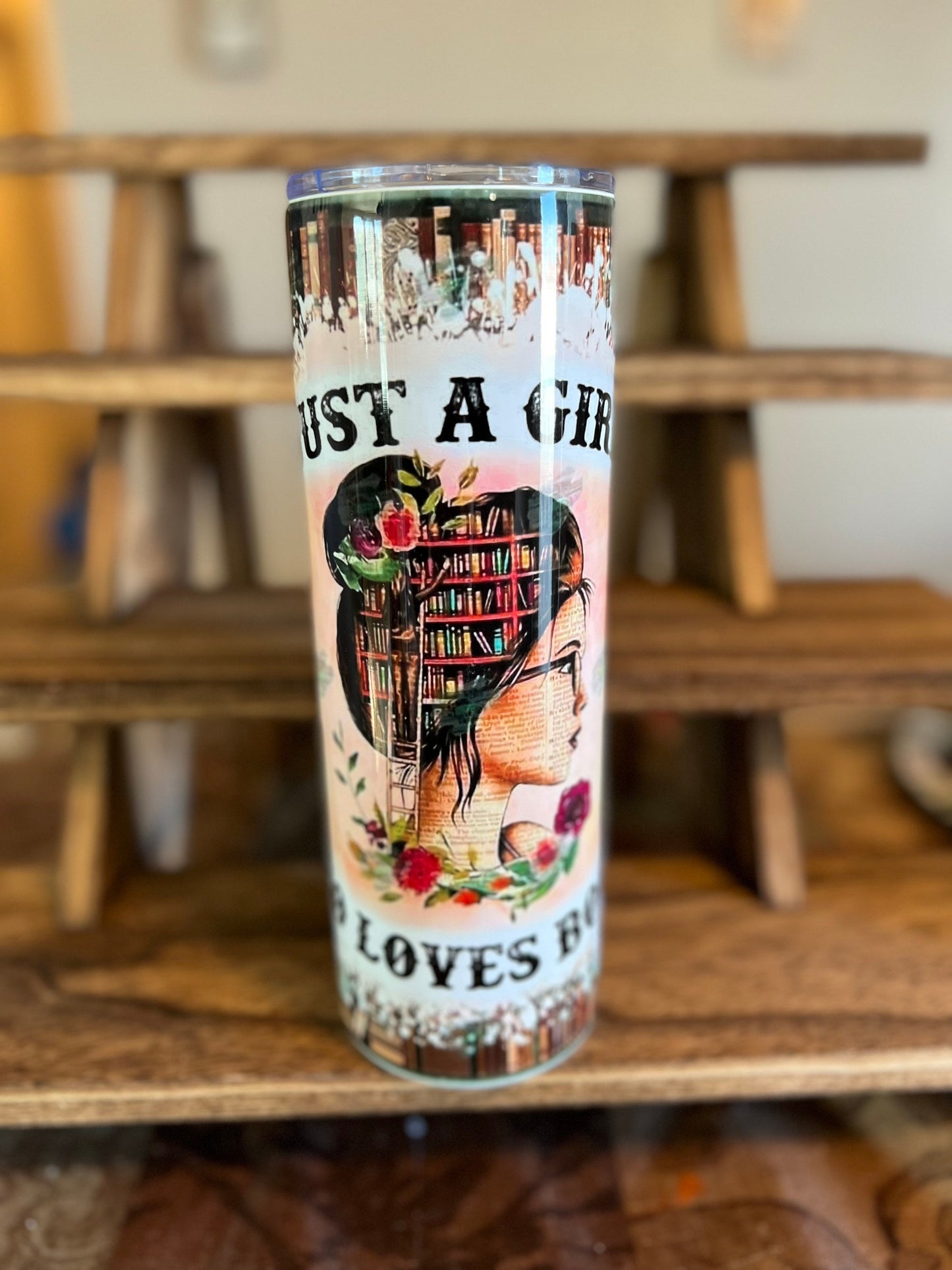 Just A Girl Who Loves Books Sublimated Tumbler, 20 or 30 oz Skinny Tumbler, Obsessed With Books, Reading, Love To Read Cup