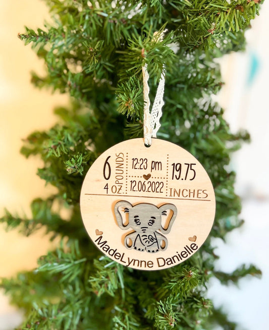 Baby’s Christmas Ornament, Customized Babyshower Gift, Personalized Stats Baby Ornament, Customized Jungle, Nursery Decor