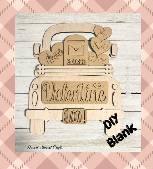 DIY Paintable Wood Valentines Truck, DIY Valentines Decor, Blank Wood Truck with Interchangeable Insert Options, Paintable Wood