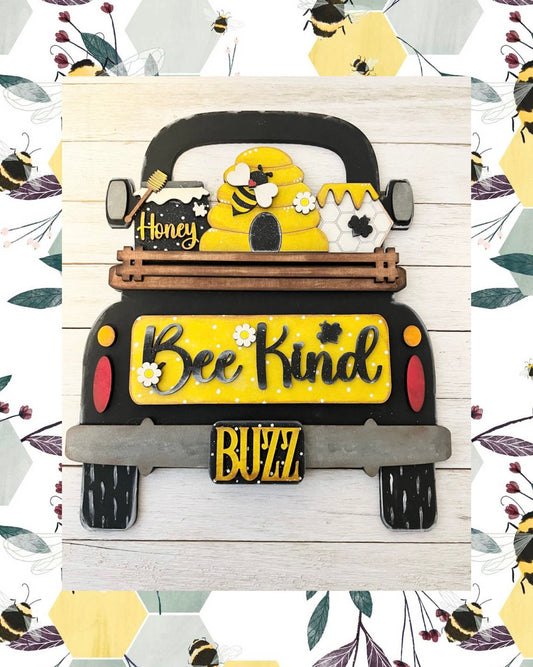 Hand-painted Bee Truck 12”, Honey Bee Decor, Bumble Bee Wood Decor