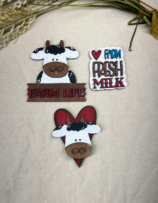 Cow Fridge Magnets, Hand-Painted Wooden Cow Magnet, Farmhouse Decor