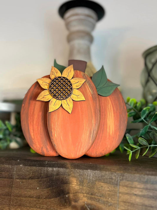 Chunky Wood Pumpkin Shelf Sitter, 1" Wood, Hand Painted Fall Decor