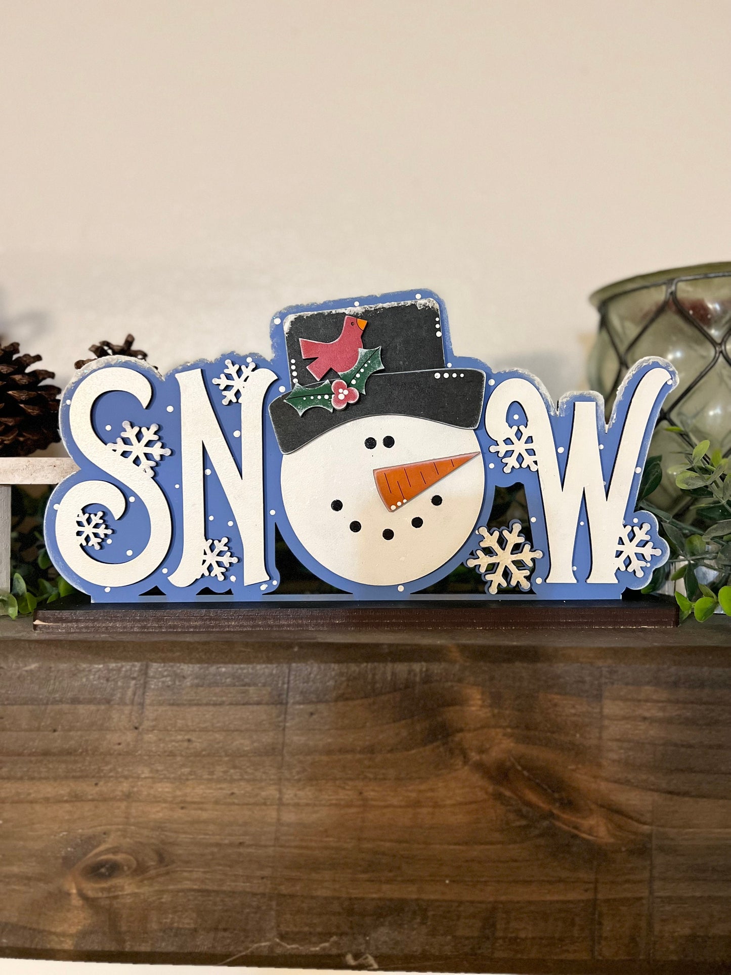 Snowman Christmas Shelf Sitter, Snow Holiday Wood Decor