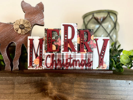 Merry Christmas Word Blocks - Napa Wine Burgundy- Holiday Decor