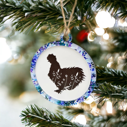 Silkie Chicken Christmas Ornament | Farm Chicken Floral Home Decor